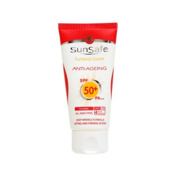 کرم ضد آفتاب و ضد چروک SPF 50 سان سیف - بی رنگ