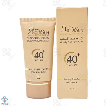 کرم ضد آفتاب SPF 40 با پوشش کرم پودر مدیسان مناسب انواع پوست - رنگ بژ خیلی روشن
