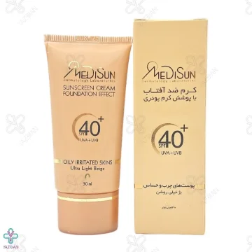 کرم ضد آفتاب SPF 40 با پوشش کرم پودر مدیسان مناسب پوست چرب و حساس - رنگ بژ خیلی روشن	