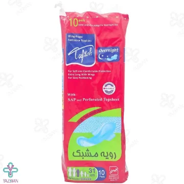 نوار بهداشتی بالدار مشبک ویژه شب تافته - 10 عددی نوار بهداشتی بالدار مشبک ویژه شب تافته - 10 عددی